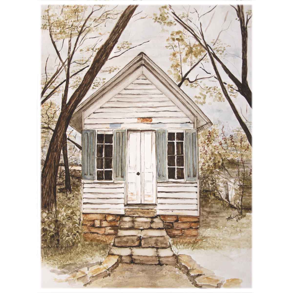 There's good land for a tiny home in northwest Arkansas, and I'd be happy to help you find it. Image features a painting of a small house by the author.